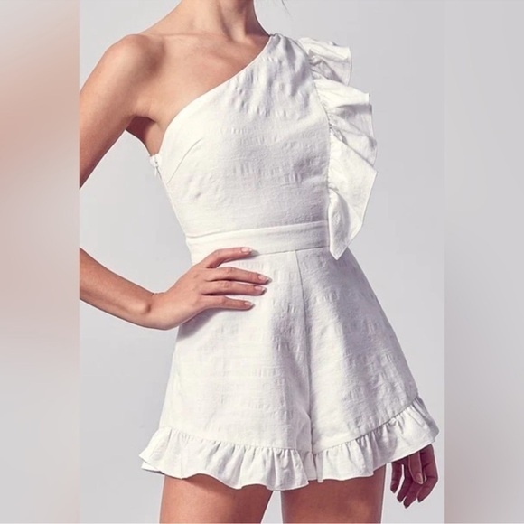 Do+Be One Shoulder Black Ruffle Romper - Picture 1 of 7